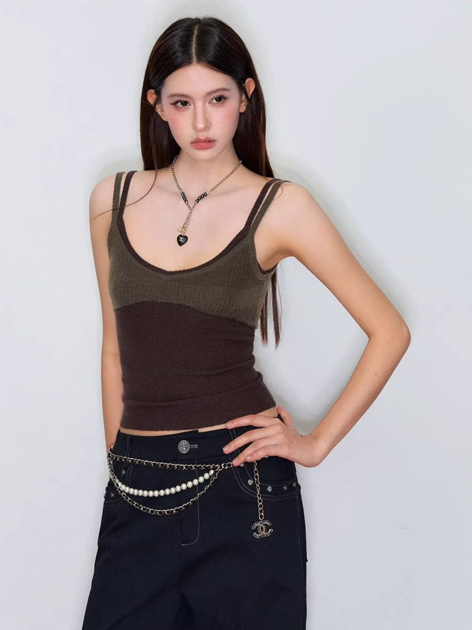 Contrast Knit Camisole Vest