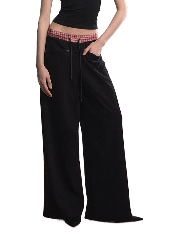 Contrast Waistband Pocket Casual Pants