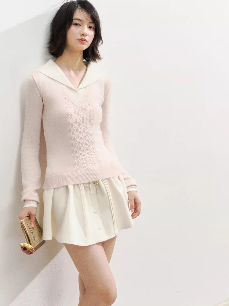 Navy Collar Knit Blouse