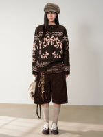 Fair Isle Bow Henry-Collar Sweater