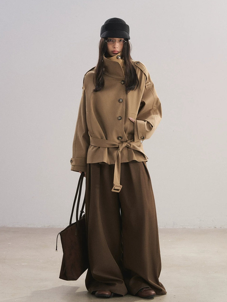 Stand Collar Tencel Trench Coat