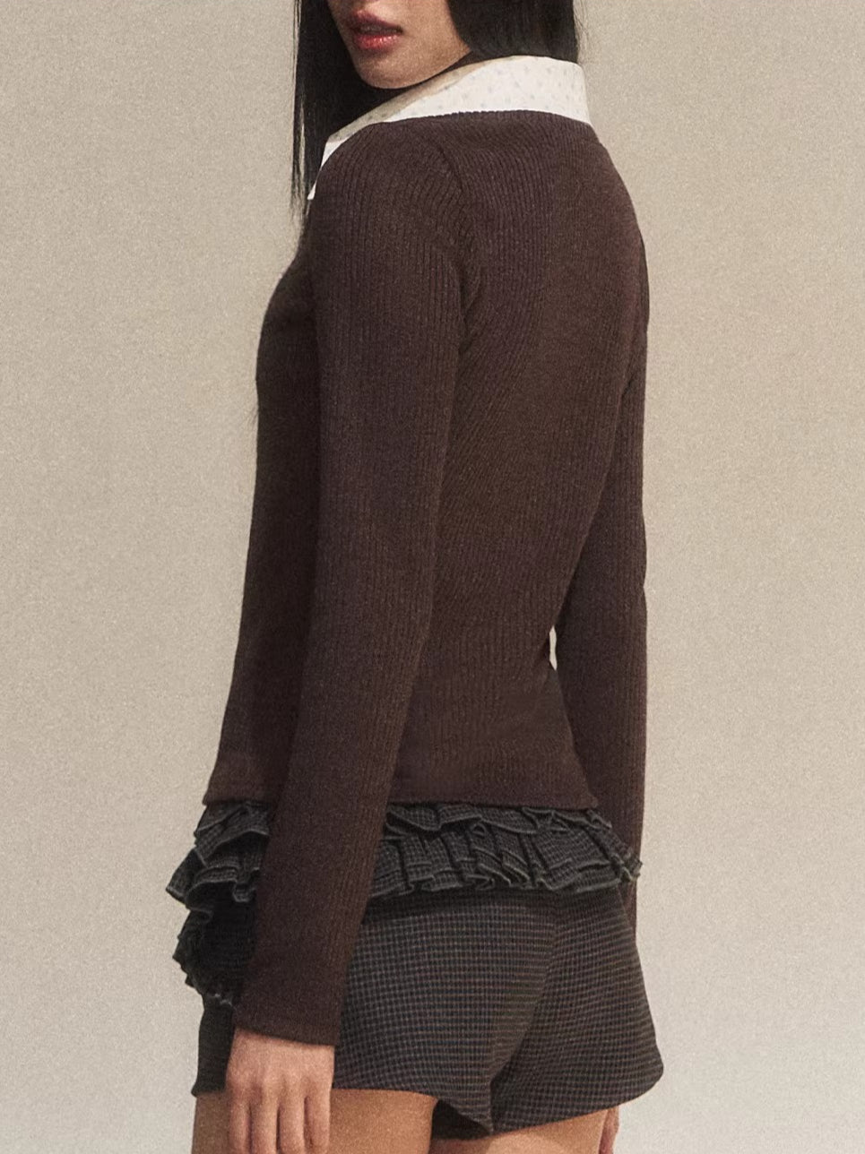 Contrast Polka Faux Layer Knit Top