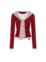 Contrast Hooded Knit Top