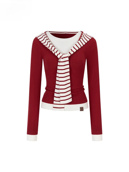 Contrast Hooded Knit Top