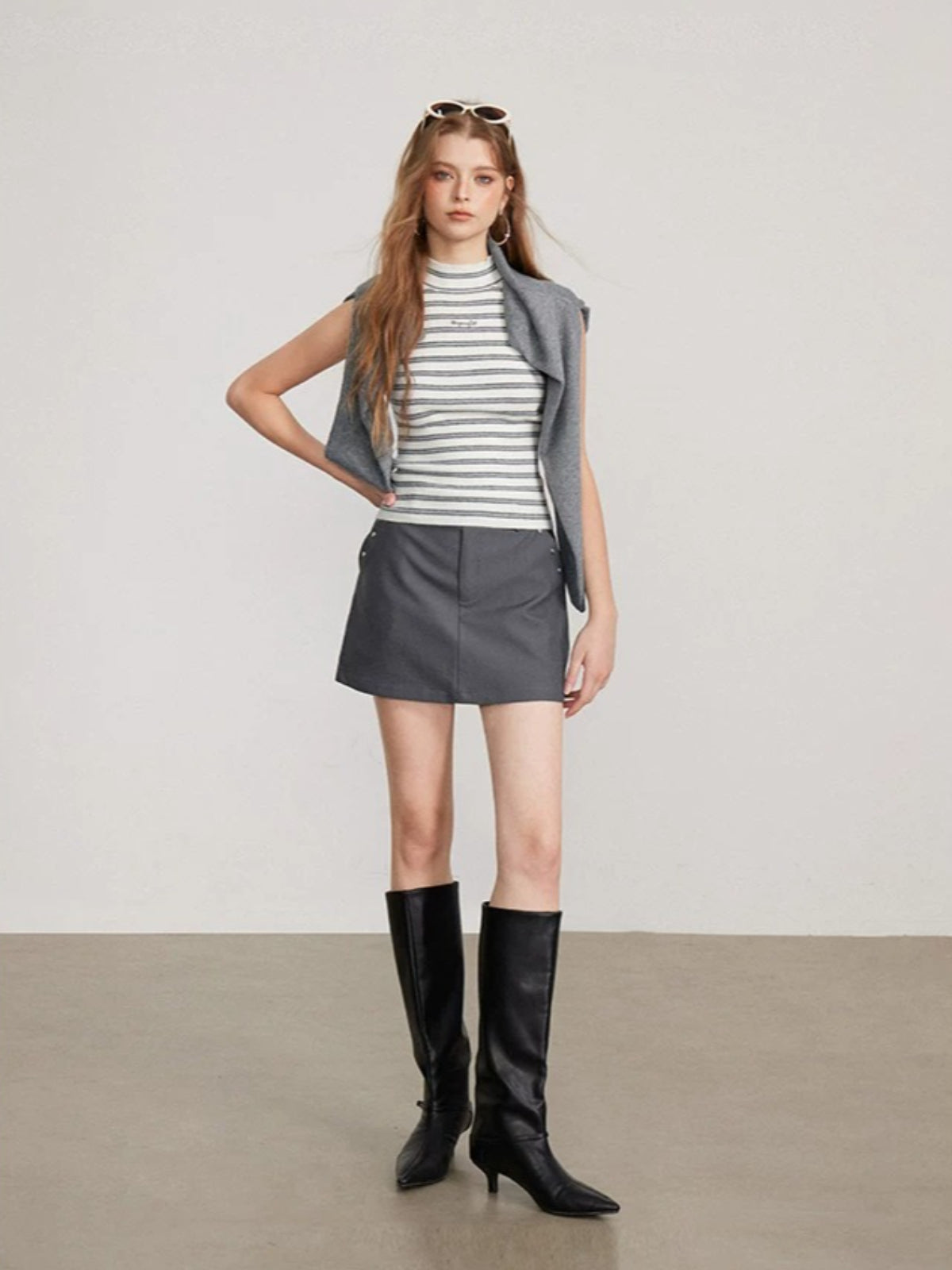 Contrast Stripe Vest Layered Set