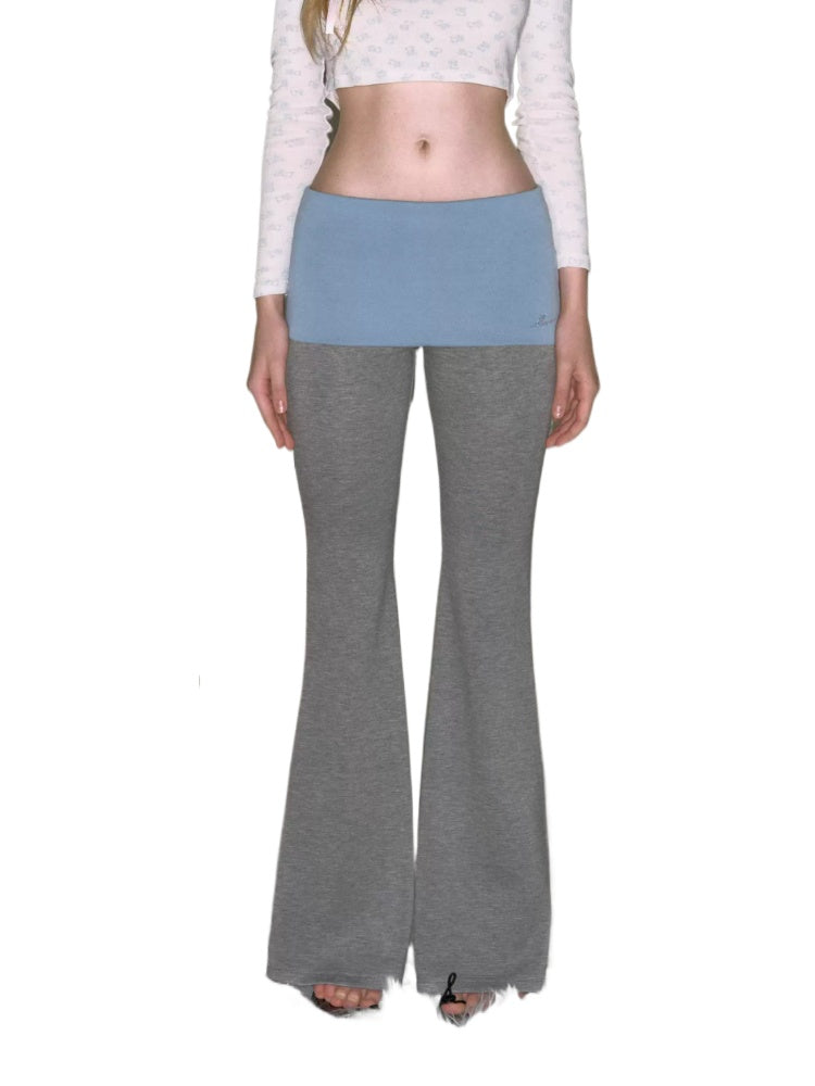 Color-Block Faux-Layered Low-Rise Flared Yoga Pants