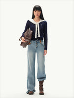 ＋5CM N4 Suede Straight Jeans