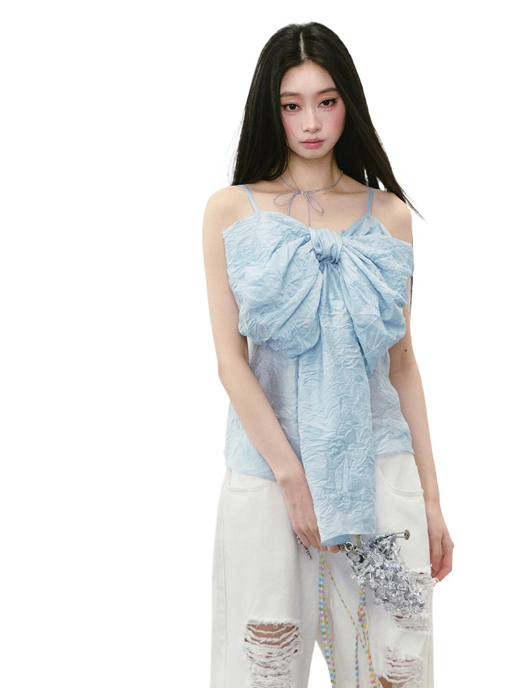 Large Bow Pleated Lightweight Cami Vest