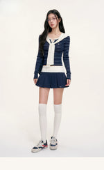 Striped Shawl Collar Knit Top