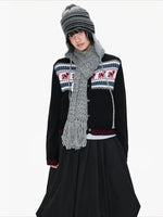 Black Contrast Stand Collar Cardigan