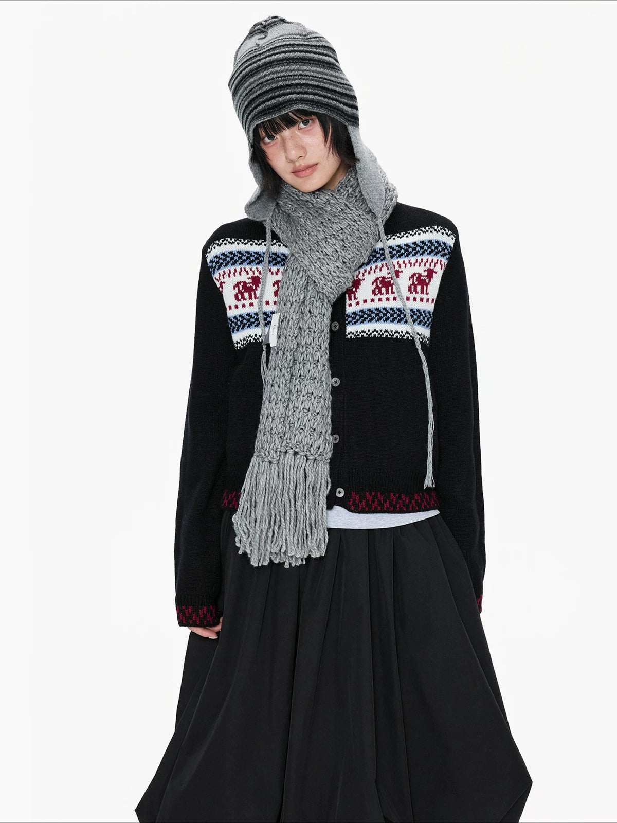 Black Contrast Stand Collar Cardigan