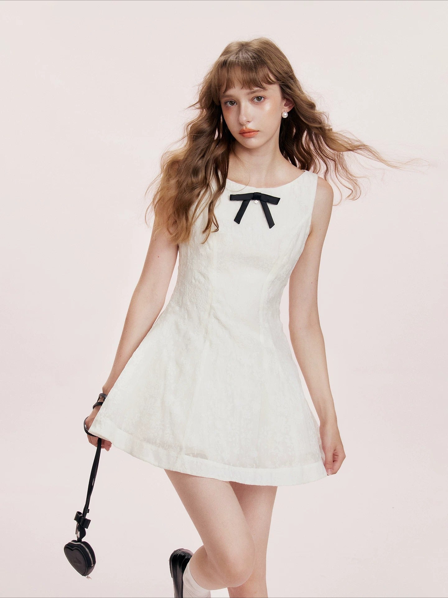 Flocked Bow A-Line Dress