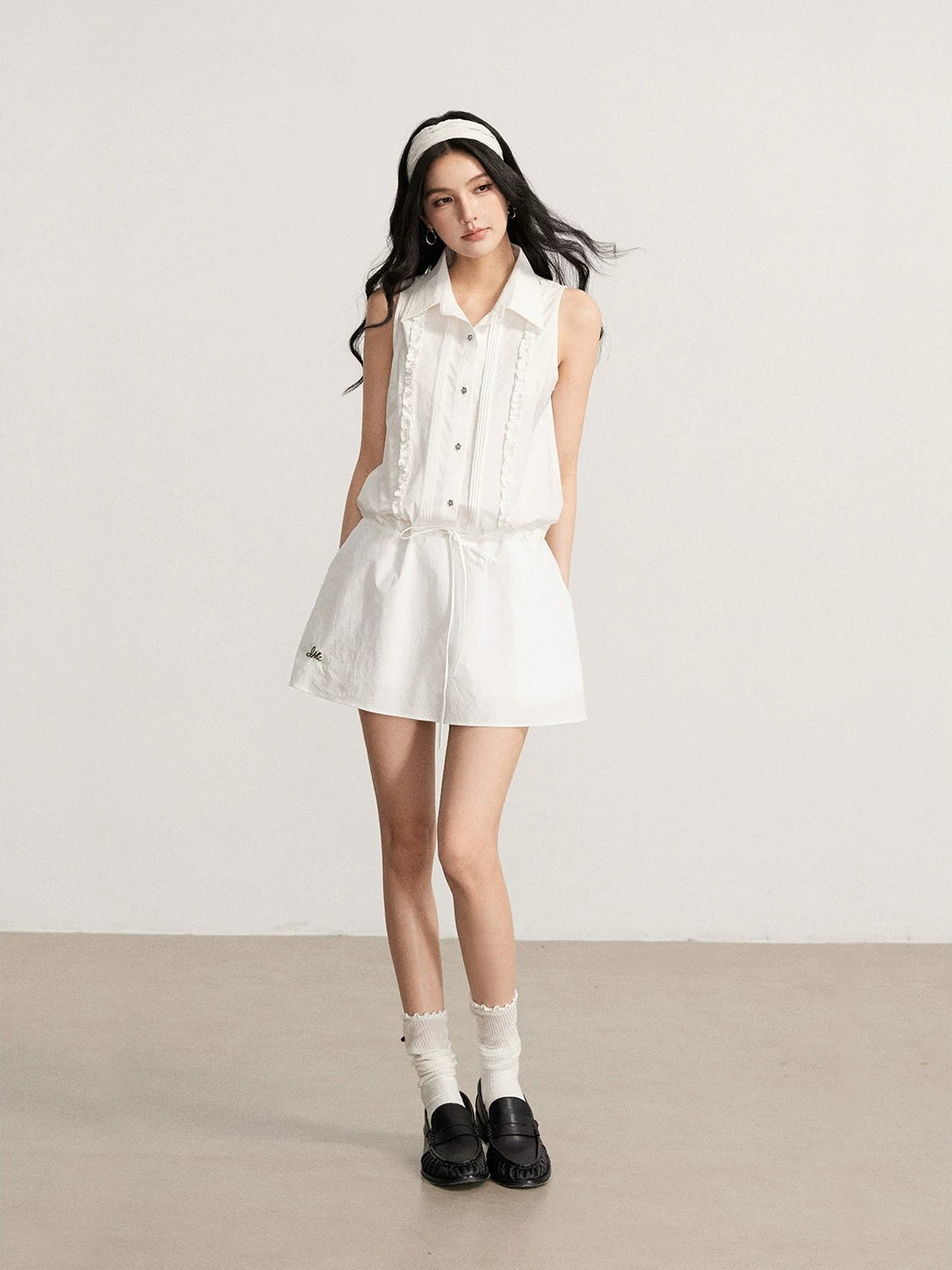 White Lace Tie Shirt Dress