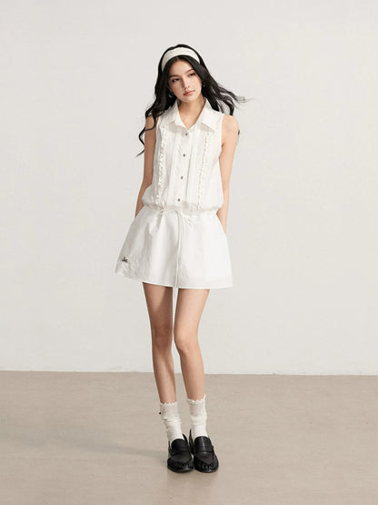 White Lace Tie Shirt Dress