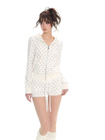 Polka Dot Slim Hoodie & High-Waist Shorts Set
