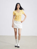 V-Neck Hollow Knit Top