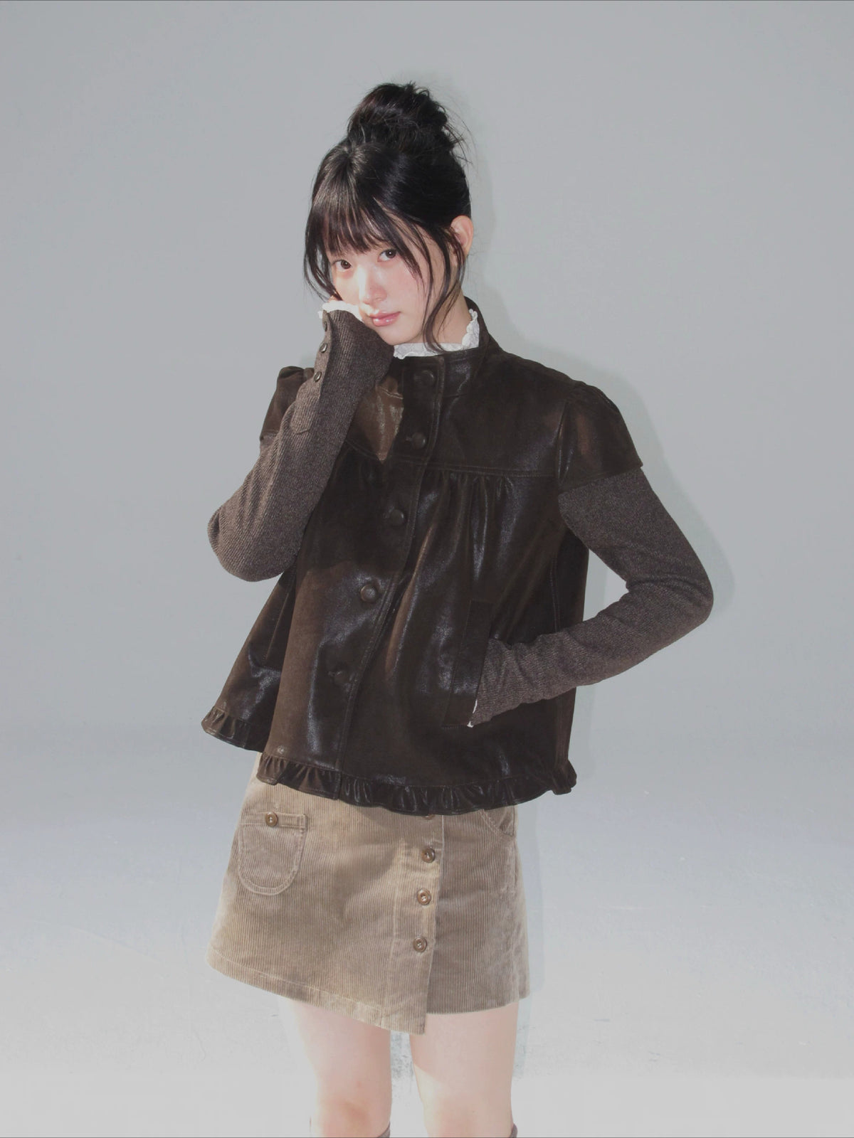 Stand-Collar Faux-Layered Jacket