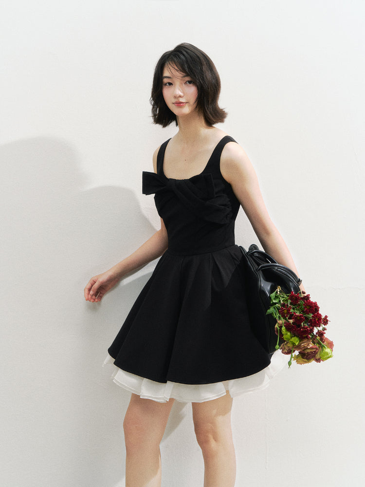 Black Retro Tiered Mini Dress