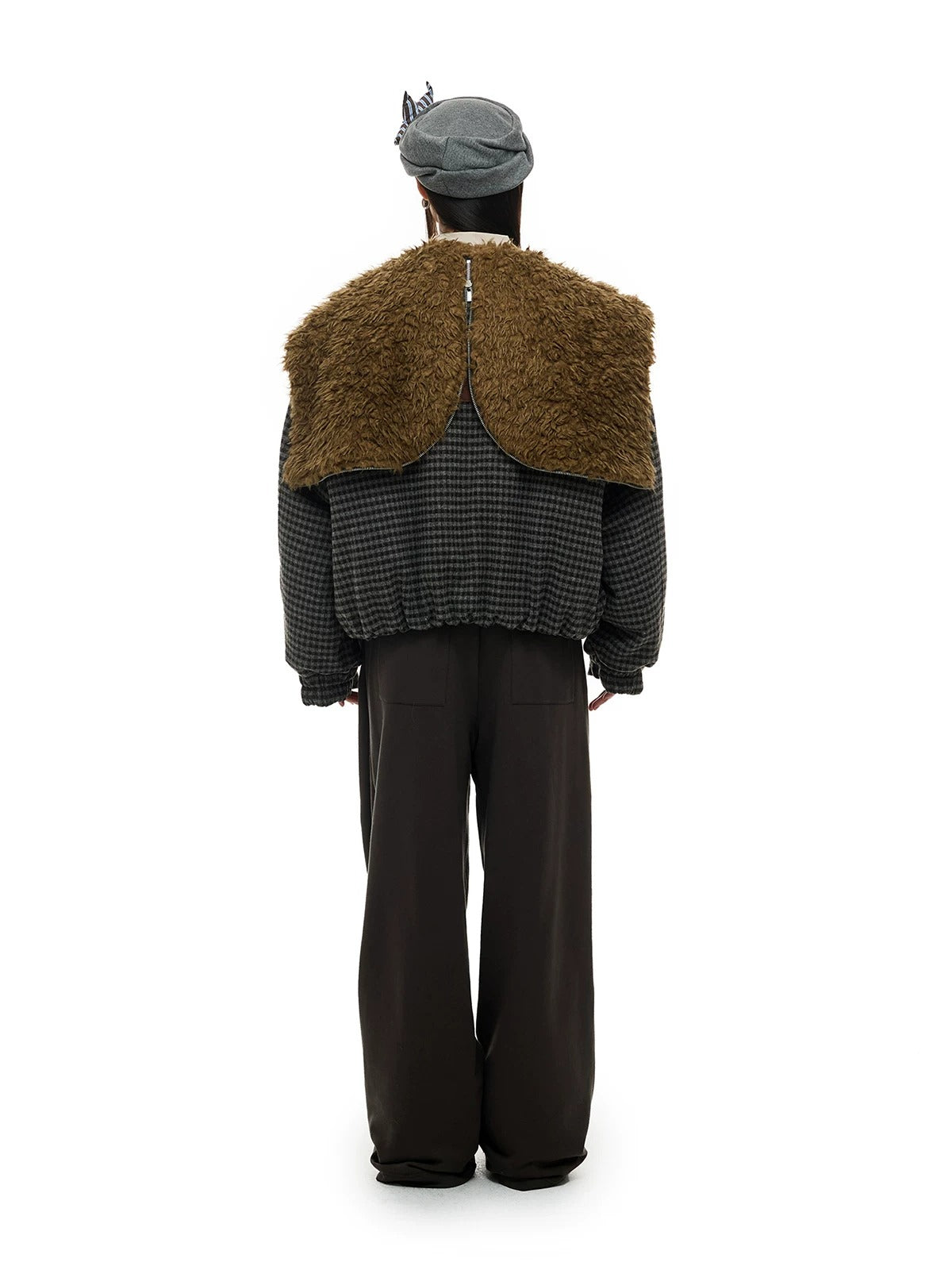 Plaid Wool Hooded Puffer Jacket