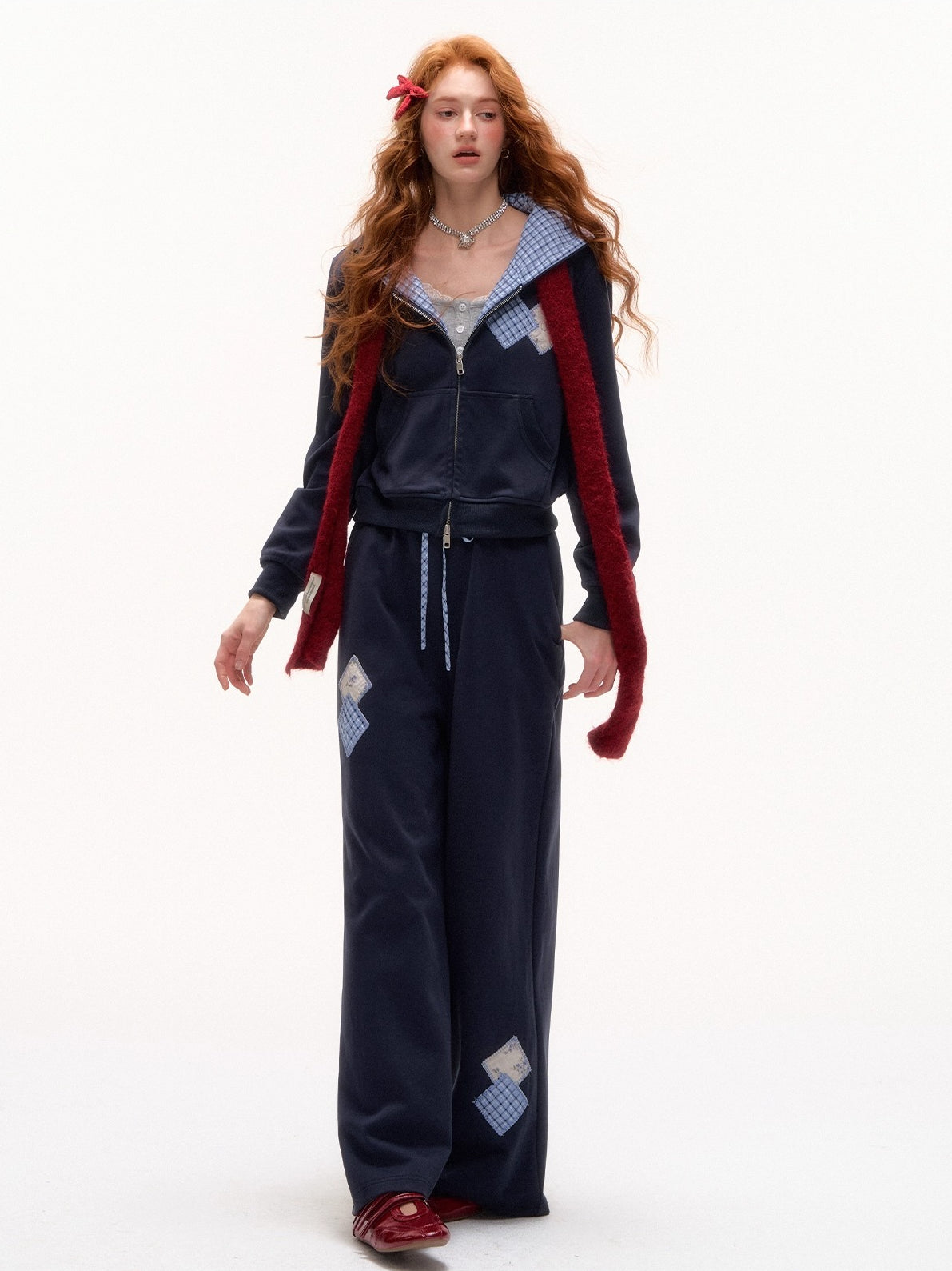 Plaid Patchwork Sweatshirt &amp; Sweatpants Set