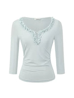 Lyocell Ruffle V-Neck Top