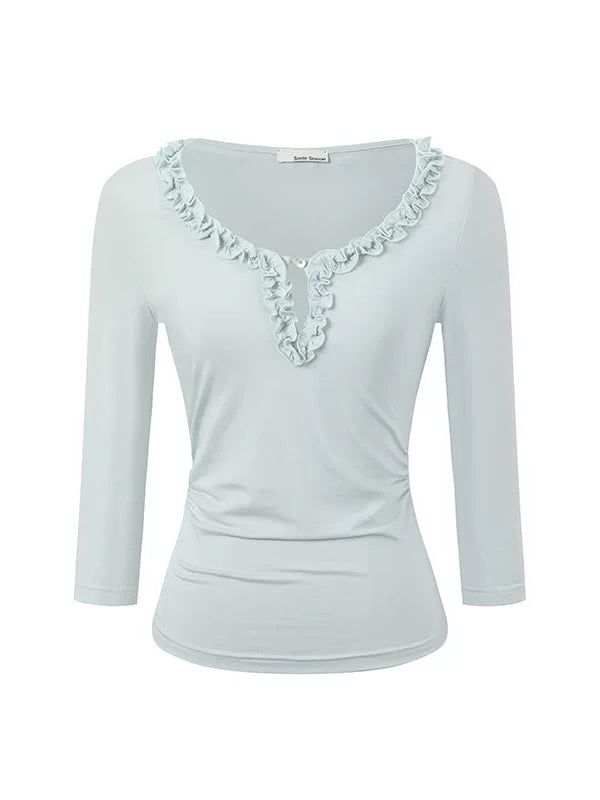 Lyocell Ruffle V-Neck Top