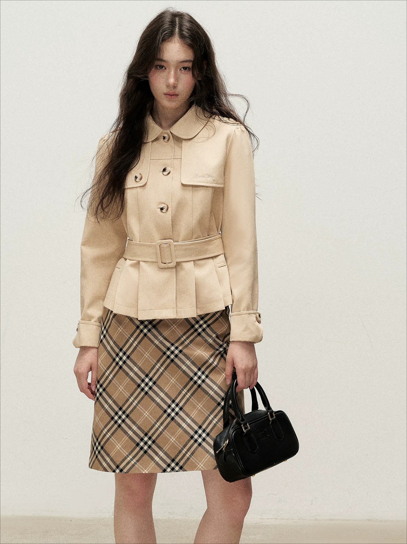 Brown Plaid Napoleon Midi Skirt