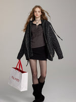 Two-Piece Chunky Knit High-Neck Cardigan