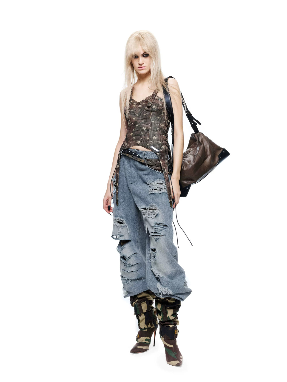 Distressed Patchwork Wide Leg Jeans