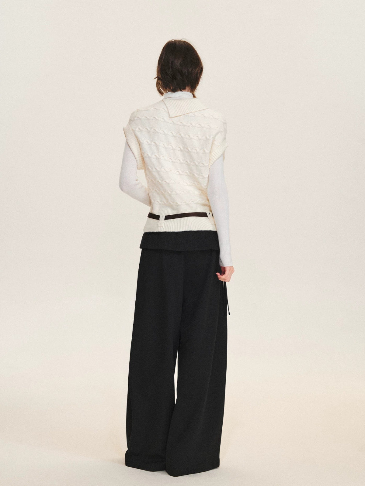 Belted Collared Wool Blend Vest