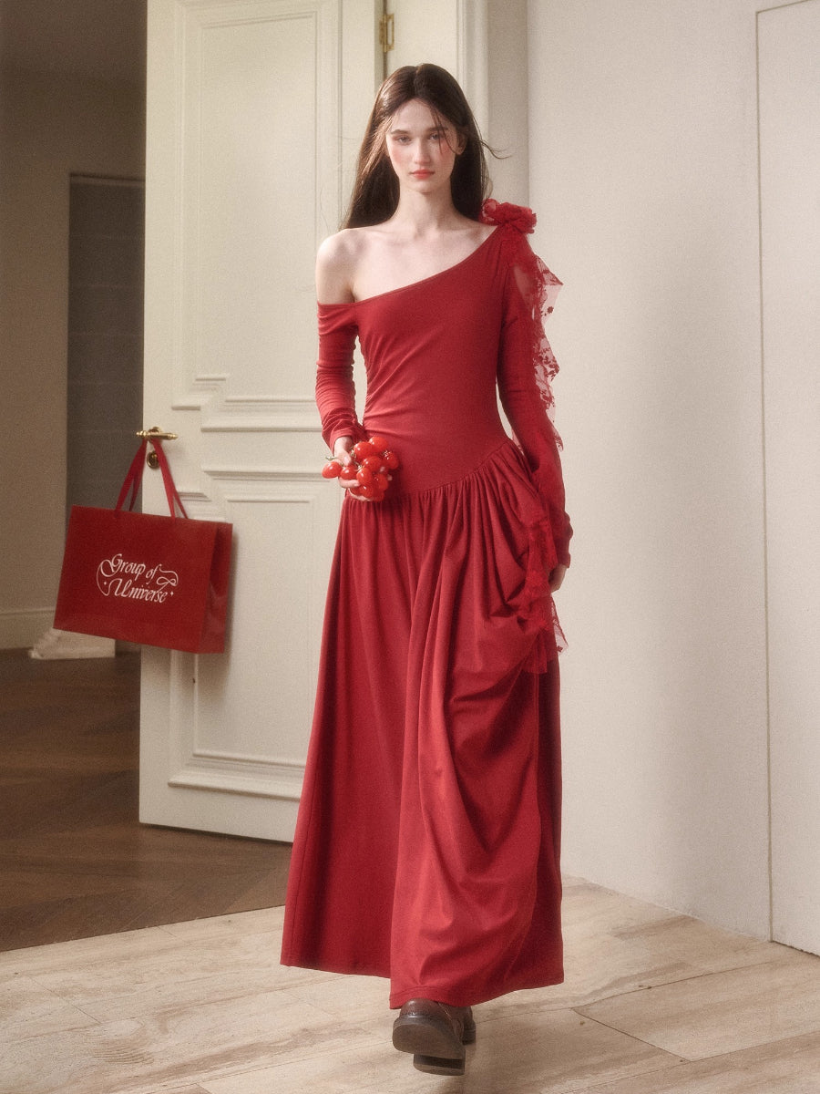 Berry Glaze Off-Shoulder Knit Maxi Dress