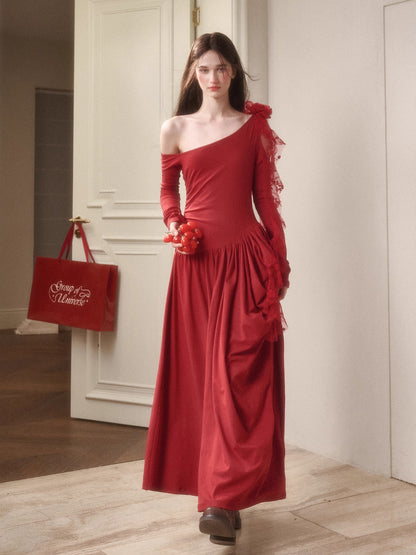 Berry Glaze Off-Shoulder Knit Maxi Dress