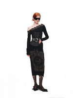 Burnout Knit Midi Skirt