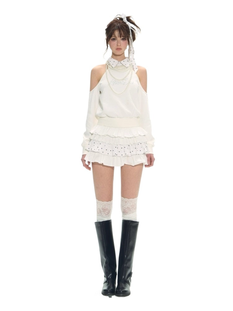 White Polka Dot Elastic Ballet Skirt