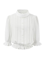 White Lace Ruffle Blouse