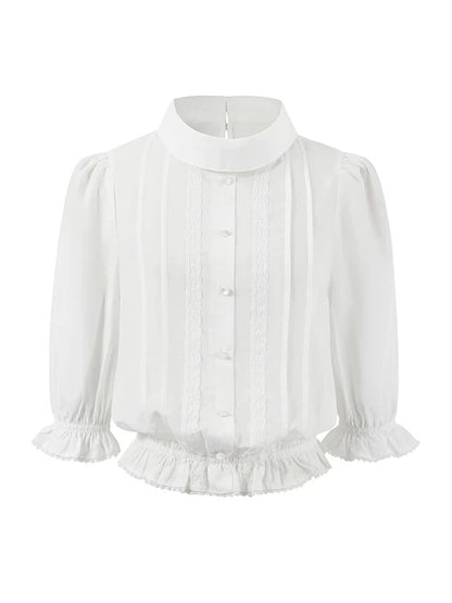 White Lace Ruffle Blouse