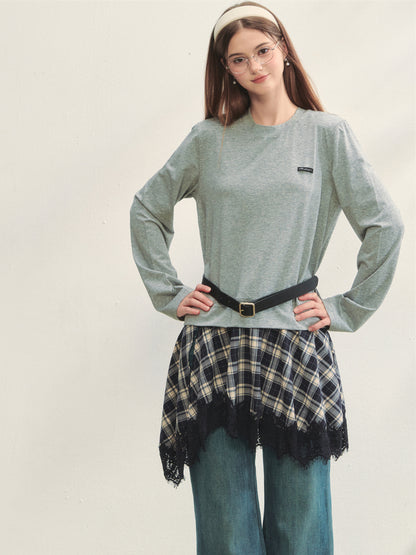 Plaid Lace Patchwork Knit Dress