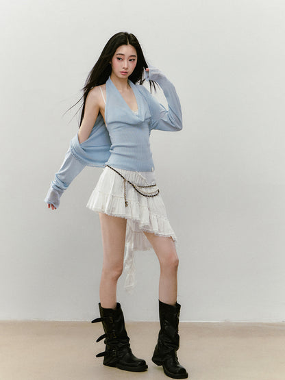 Irregular Hem Ribbon Lace Midi Skirt