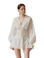 White Ruffle Shirt Set