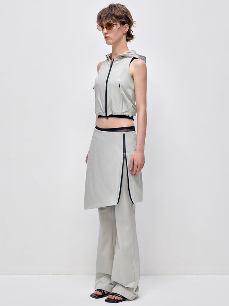 Color-block Hooded Zipper Vest &amp; Pant Set