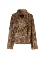 Textured Custom Large Notch Collar Faux Fur Coat