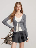 Layered V Neck Tie Knit Top