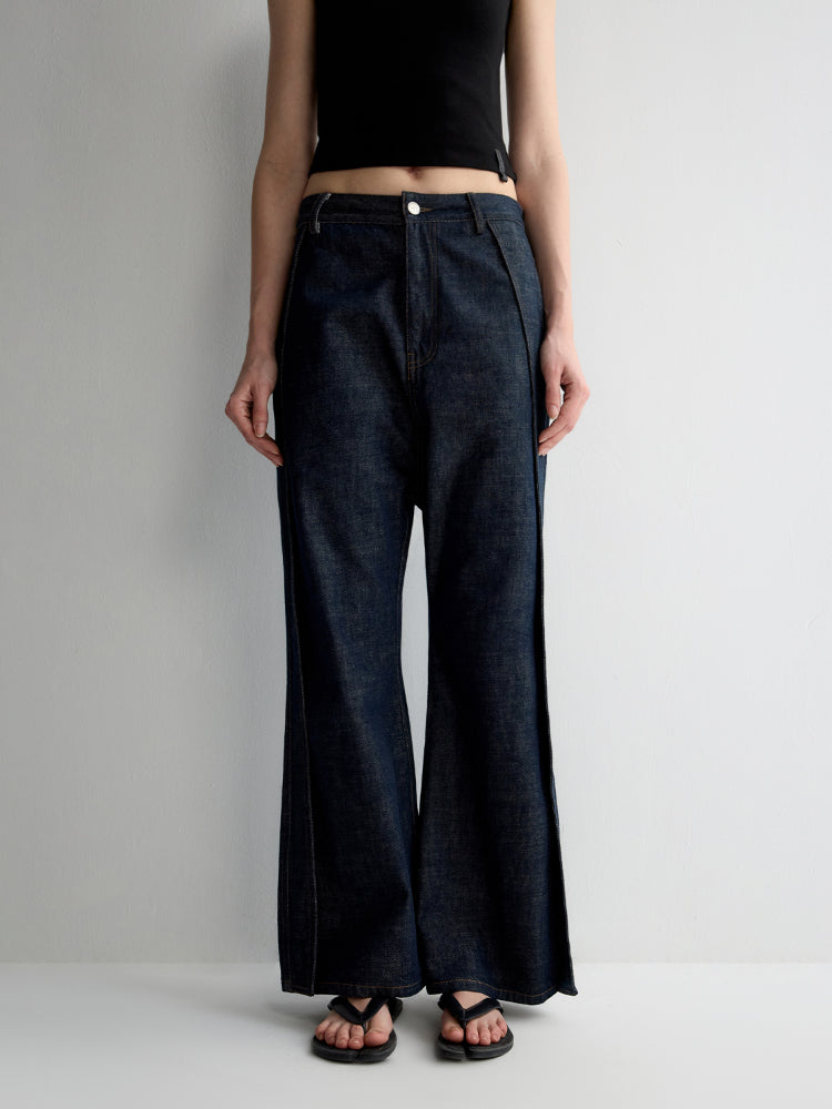 Structured Low Rise Drop-Crotch Flared Jeans