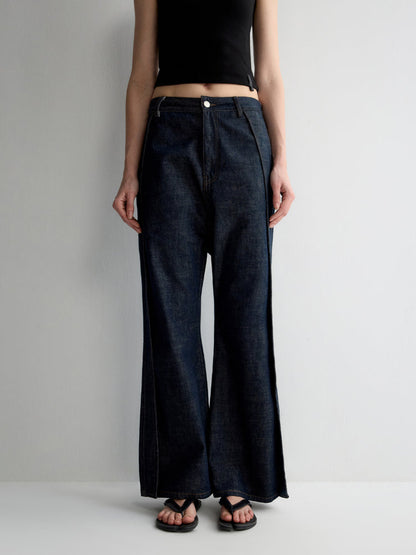 Structured Low Rise Drop-Crotch Flared Jeans