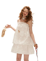 White Floral Appliqué Strapless Mini Dress