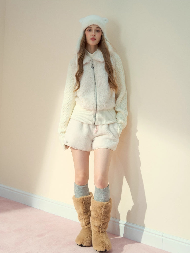 White Faux Shearling Winter Shorts