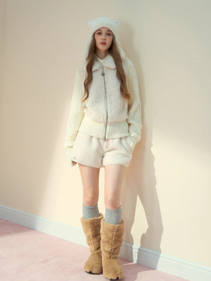 White Faux Shearling Winter Shorts