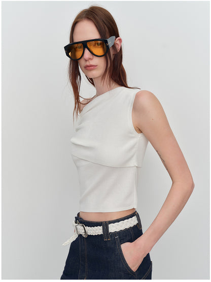 Asymmetric Drawstring Ruched One-Shoulder Tank Top