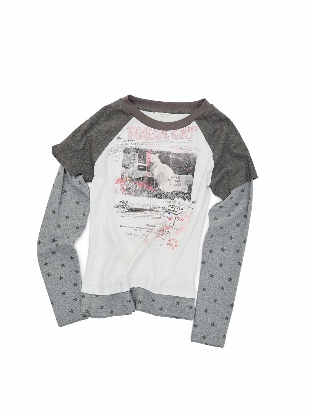 Cat Print Layered Raglan Top