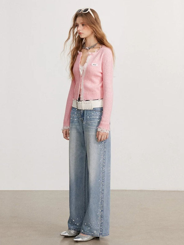 Lace Patchwork Distressed Sweater